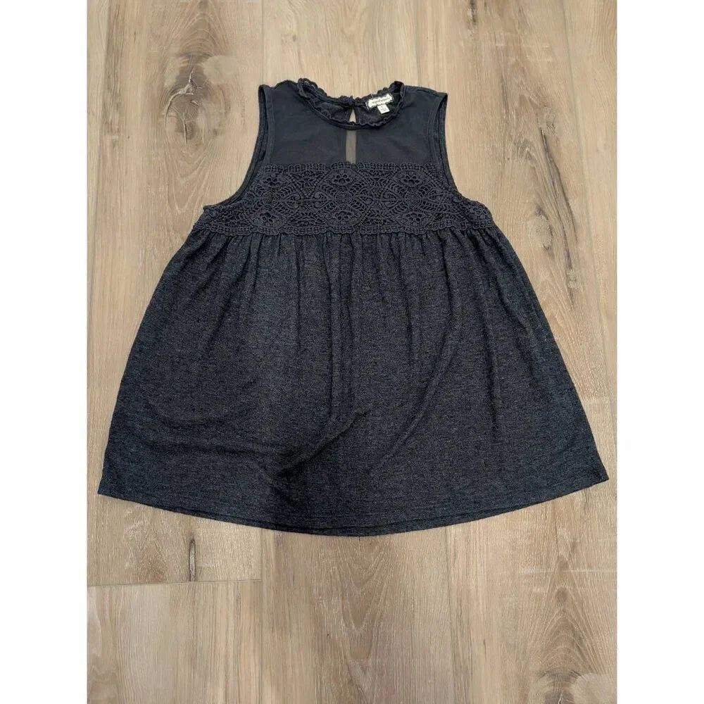 Eyeshadow Babydoll Tunic Tank Embroidered Lace Yoke Women's S Charcoal Gray